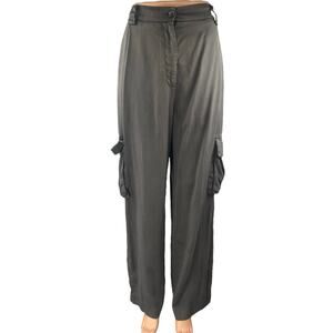 All Fenix Women's Black Straight Wide Leg High Waist Cargo Trousers Pants Size S